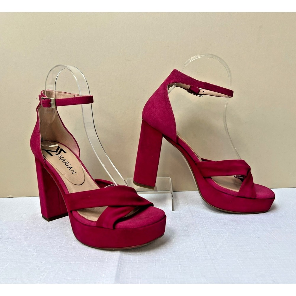 Marian Ankle Strap Platform Sandals Pink Suede Crisscross Stap High Heel 38/7.5